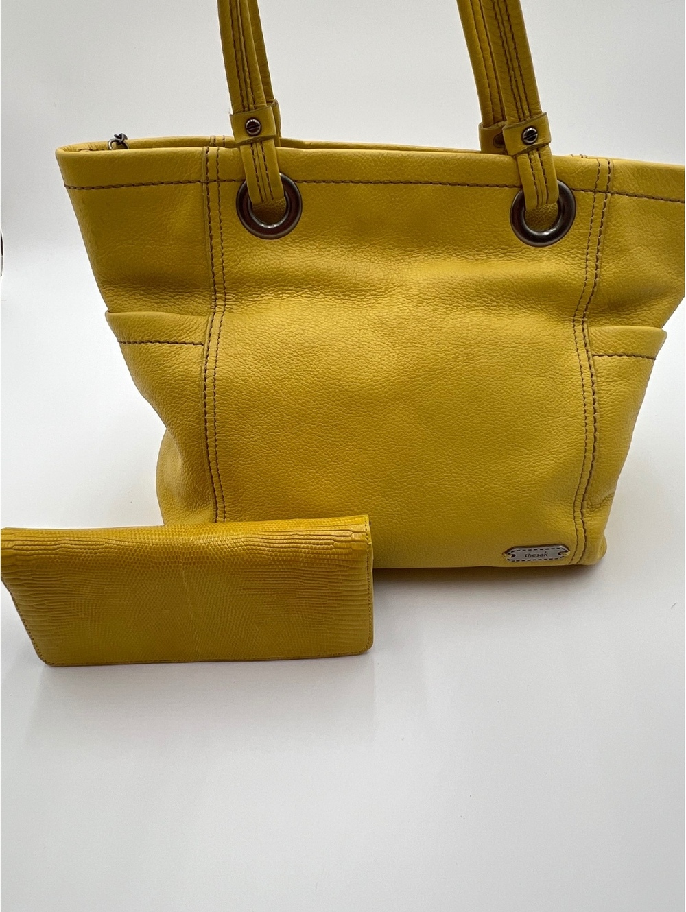 The Sak Yellow Pebbled Leather Tote + Matching Wallet (SKU-0411 HB-112)